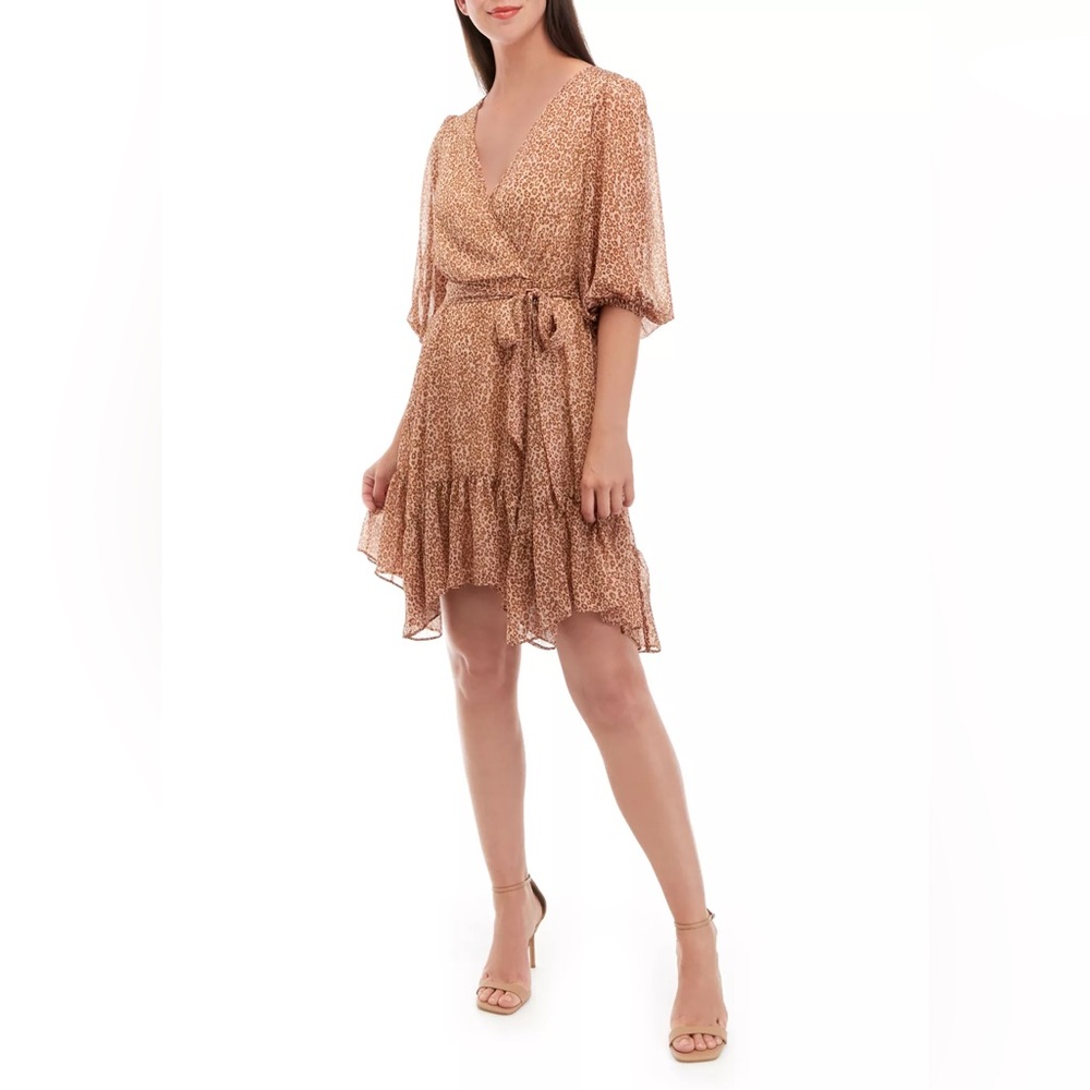 Maison Tara‎ Cheetah Leopard Printed Wrap Fit and Flare Dress NWT 24W